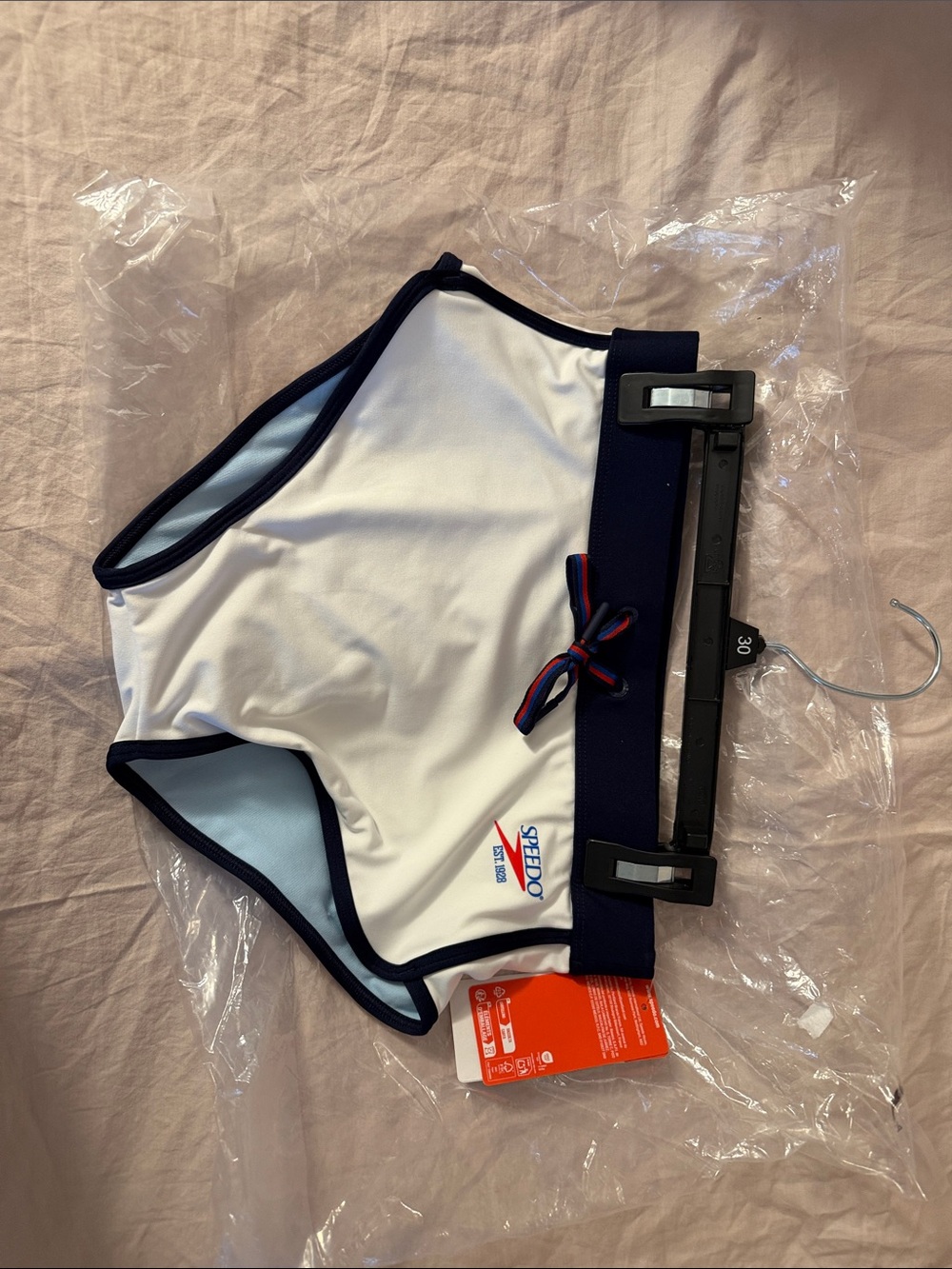Speedo White with Navy Trim Boyshort Swim Briefs